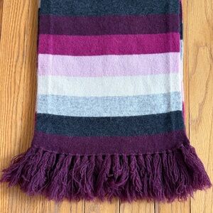 Mainbocher Pure Cashmere Striped Scarf Fringe Burgundy Pink Gray Cream